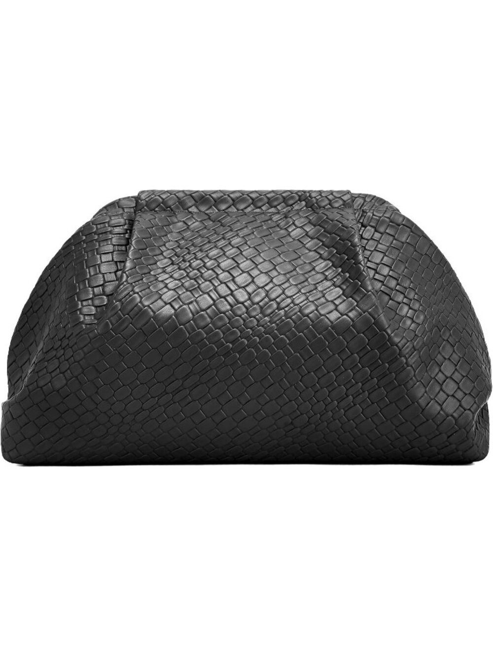Women's Black Woven Dumpling Clutch Vegan Leather Oversized Evening Bag